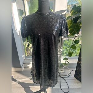 MARINA Size 6 Black sequin dress- Knee length-